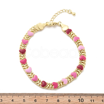 Heart Brass Enamel Link Chain Bracelets for Women BJEW-B125-04G-1
