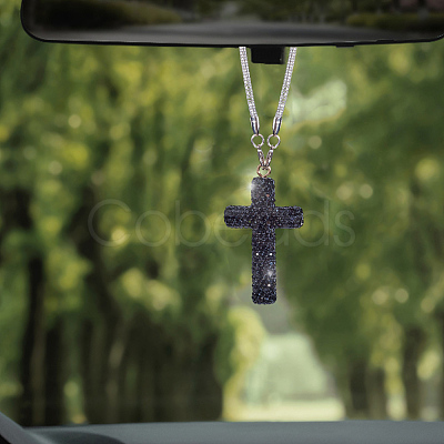 Polymer Clay Rhinestone Cross Pendant Alloy Chain Necklaces NJEW-CN0001-16A-1