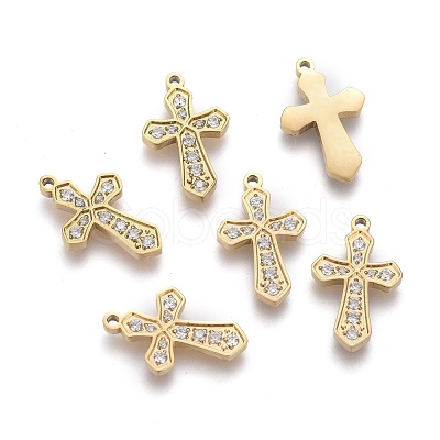 316 Surgical Stainless Steel Cubic Zirconia Tiny Cross Charms STAS-F256-018G-1