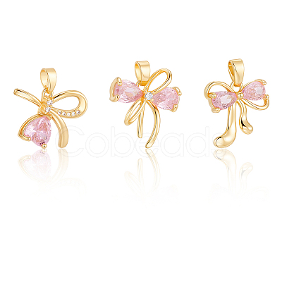 12Pcs 3 Style Brass Micro Pave Cubic Zirconia Pendants KK-BBC0019-52-1