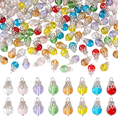 160Pcs 8 Colors Glass Charms PALLOY-PHE00017-1