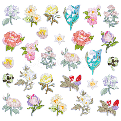 28Pcs 14 Styles Flower Theme Embroidered Cloth Patch PATC-PH0001-32-1