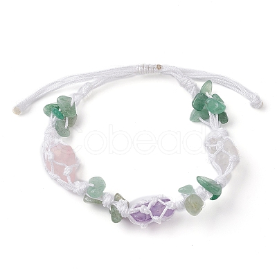 Dyed Natural Quartz Crystal & Green Aventurine Nugget Braided Bead Bracelets BJEW-TA00405-1