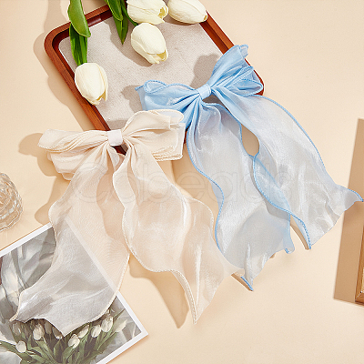 2Pcs 2 Colors Big Bowknot Organza Hair Barrettes AJEW-CP0008-32-1