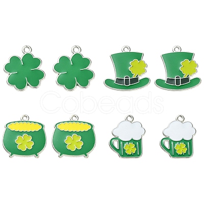 8Pcs 4 Style Saint Patrick's Day Theme Alloy Enamel Pendants ENAM-FS0001-72-1