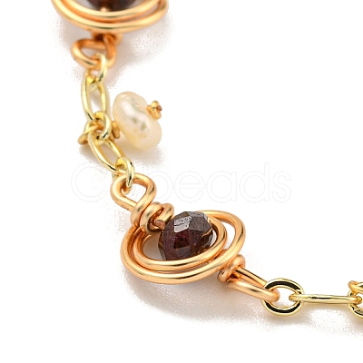 Faceted Rondelle Natural Dyed Red Crystal Link Bracelets BJEW-M315-01G-1