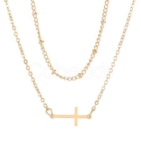 Alloy Sideways Cross Double Layer Necklaces for Women WH-WGC4E94-01-1
