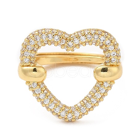 Clear Cubic Zirconia Hollow Heart Adjustable Ring RJEW-M148-04G-1