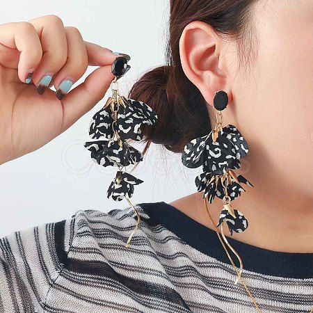 Bohemian Style Alloy & Leopard Print Cloth Stud Earrings FS-WG62249-03-1
