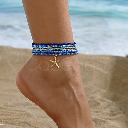 6Pcs Alloy Glass Seed Beads Anklets WGFF5FF-04-1