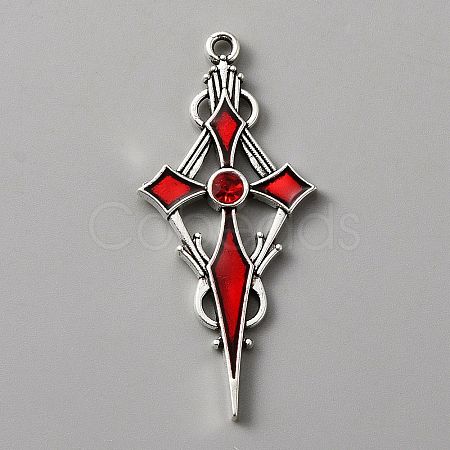 Siam Rhinestone Cross Pendant with Red Enamel LS-ENAM-WH0001-06AS-04-1