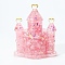 Resin Craft Display Decorations, with Natural Rose Quartz Chip, Glittered Castle Figurine, for Home Feng Shui Ornament, 75x65x30mm