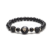 Glass & Natural Lava Rock & Synthetic Hematite Stretch Bracelet Sets BJEW-JB09204-2