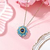 Dyed Natural Blue Tiger Eye & Glass Seed Beaded Flat Round Pendant 304 Stainless Steel Cable Chain Necklaces NJEW-MZ00129-06-1