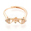 Flower & Bowknot Brass Micro Pave Clear Cubic Zirconia Adjustable Ring Settings KK-T076-78G-2