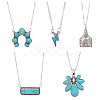 ANATTASOUL 5Pcs 5 Style Flower & Rectangle & Lightning & Cow Tag Synthetic Turquoise Pendant Necklaces Sets NJEW-AN0001-04-1