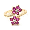 Cubic Zirconia Flower Open Cuff Rings RJEW-L106-009G-01-2