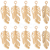 10Pcs 304 Stainless Steel Feather Pendants STAS-BBC0009-98-7
