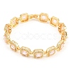 Square Brass Micro Pave Clear Cubic Zirconia and Glass Link Chain Bracelets BJEW-T025-04G-04-2