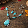 Bohemian Ethnic Style Alloy with Synthetic Turquoise Teardrop Pendant Necklaces & Oval Dangle Earrings Sets FS-WGCAAC5-01-4