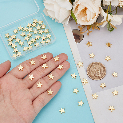 60Pcs Rack Plating Star Brass Beads KK-UN0003-58-1