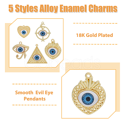 DICOSMETIC 30Pcs 5 Styles Rack Plating Alloy Enamel Evil Eye Pendants FIND-DC0002-43-1