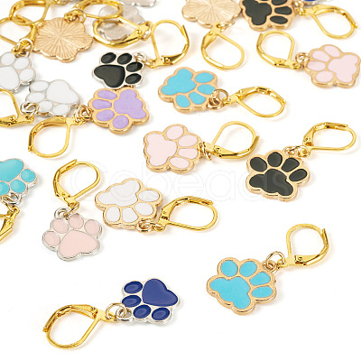 20Pcs 10 Colors Paw Print Alloy Enamel Pendant Locking Stitch Markers HJEW-TAC0097-1