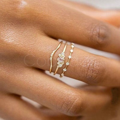 3Pcs Rhombus Zinc Alloy with Crystal Rhinestone Finger Rings FS-WG622CD-04-1