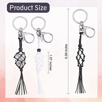 4Pcs  2 Colors Macrame Fringe Braided Keychain AJEW-SW00014-07-1