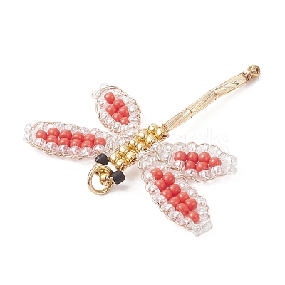 Glass Seed Beaded Dragonfly Pendants PALLOY-MZ00983-1