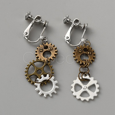 Gear Alloy Clip-on Earrings for Women EJEW-WH0033-47B-1