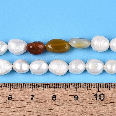Natural Carnelian Nuggets & Natural Cultured Freshwater Pearl Beads Strands PEAR-N023-01A-03-1