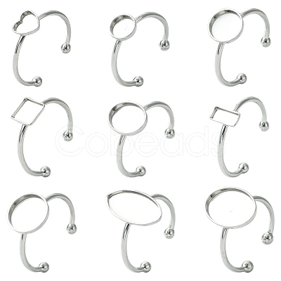 9Pcs 9 Styles 304 Stainless Steel Open Cuff Ring Components STAS-YW0003-18P-1