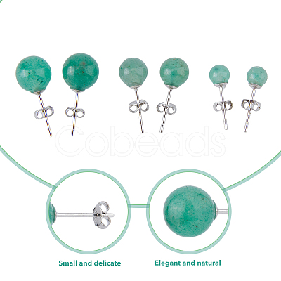 3 Pairs 3 Styles Natural Green Aventurine Round Stud Earrings with 925 Sterling Silver Pins EJEW-FI0002-16-1