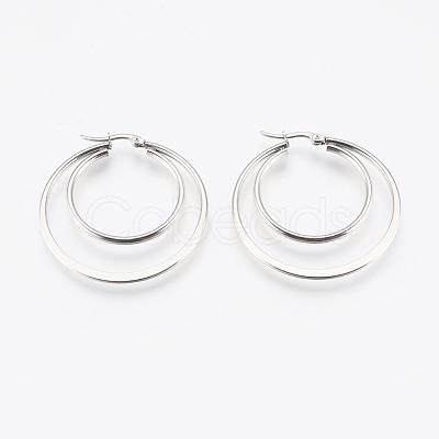 Tarnish Resistant 201 Stainless Steel Hoop Earrings EJEW-I213-B-02P-1