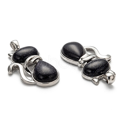 Synthetic Blue Goldstone Kitten Pendants G-P352-B03-1