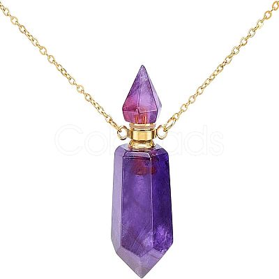 Natural Amethyst Pointed Hexagon Perfume Bottles Pendant Necklace NJEW-CA0001-07A-1