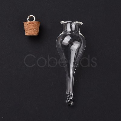 Teardrop Glass Cork Bottle Big Pendants AJEW-A041-01A-1
