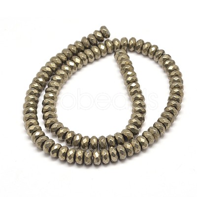 Faceted Rondelle Natural Pyrite Beads Strands G-I126-11-8x5mm-1