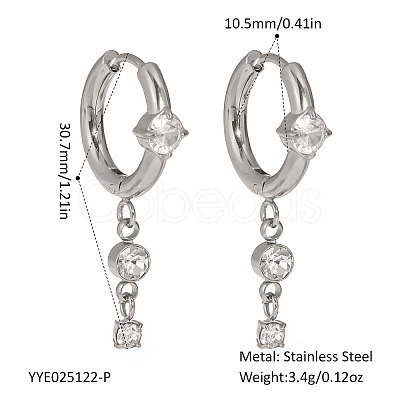 Elegant Stainless Steel Rhinestone Tassel Hoop Earrings RZ2213-2-1