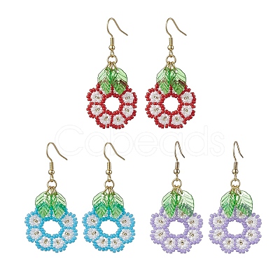 3 Pairs Handmade Seed Beads Dangle Earrings EJEW-MZ00143-1