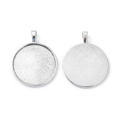 Tibetan Style Alloy Flat Round Pendant Cabochon Settings X-TIBEP-M022-15AS-1