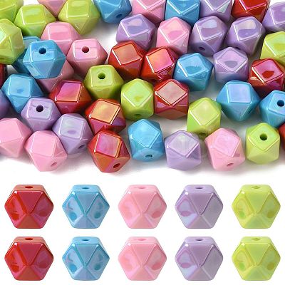 50Pcs 5 Colors UV Plating Opaque Acrylic Beads OACR-FS0002-87-1