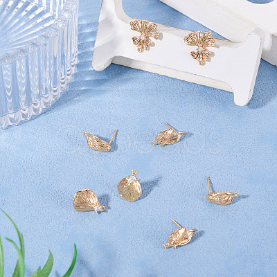 8Pcs 4 Styles Brass with Clear Cubic Zirconia Stud Earring Findings KK-TA0002-61-1