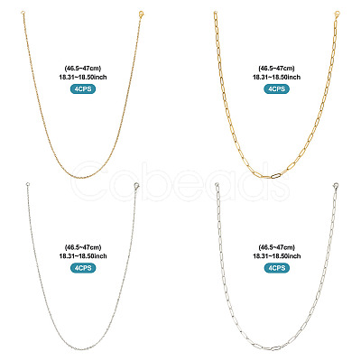 16Pcs 4 Style 304 Stainless Steel Chain Necklaces NJEW-TAC0026-1