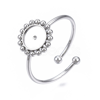 Non-Tarnish 304 Stainless Steel Open Cuff Finger Ring Cabochon Settings STAS-T060-13P-1