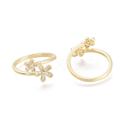 Brass Micro Pave Clear Cubic Zirconia Cuff Rings RJEW-F103-06-G-1
