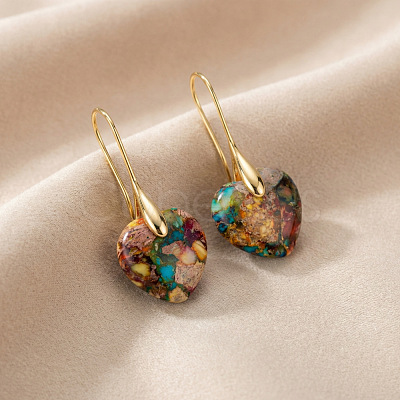 Brass & Imperial Jasper Dangle Earrings WGB0E66-01-1