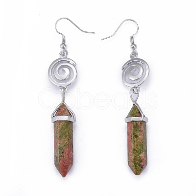 Pointed Bullet Natural & Synthetic Mixed Gemstone Dangle Earrings EJEW-K084-C-1
