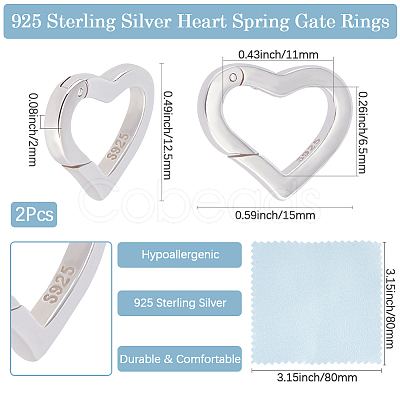 2Pcs 925 Sterling Silver Spring Gate Rings STER-BBC0008-24B-1